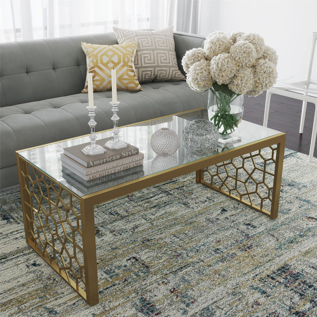 Juliette Glass Top Coffee Table with Cut Out Detailing