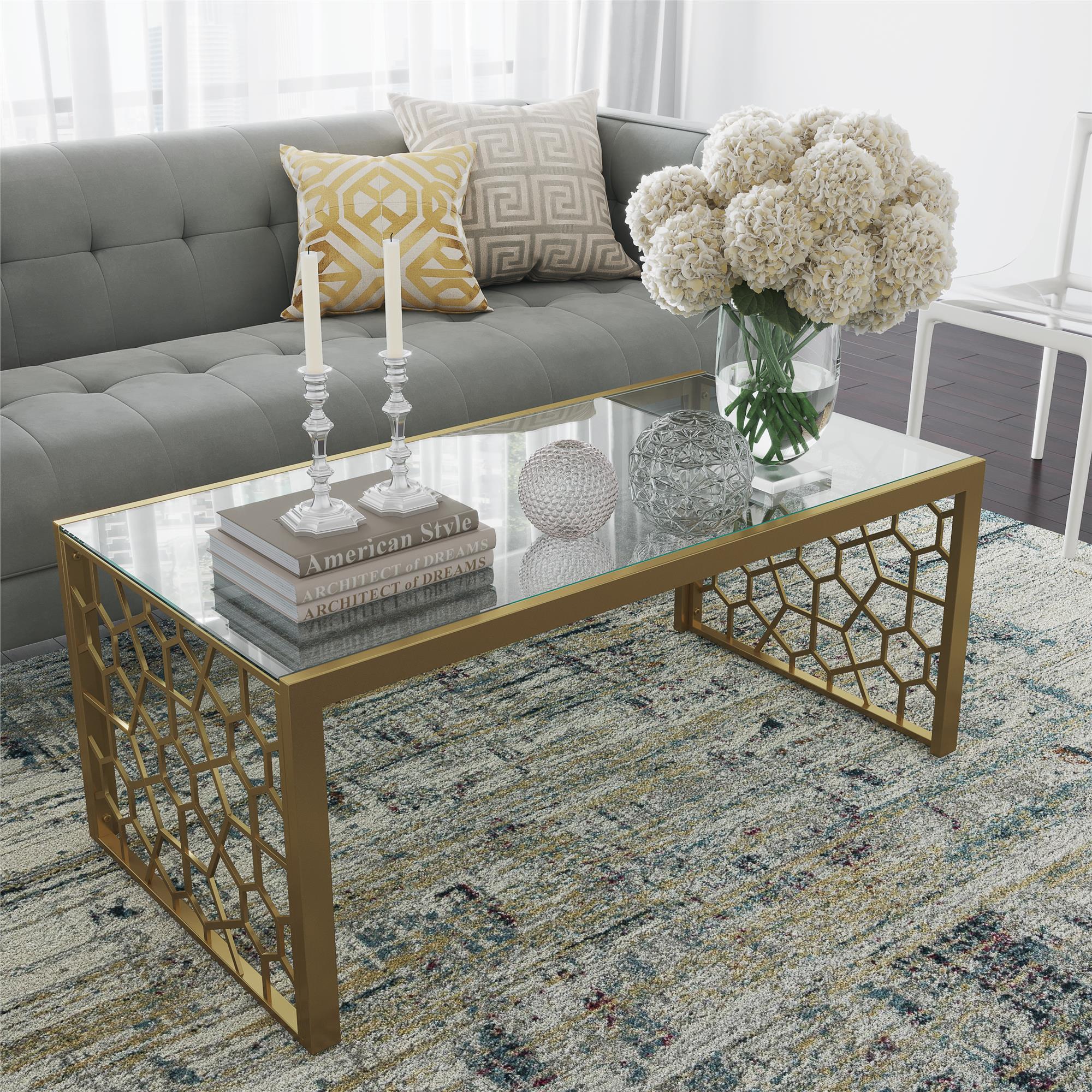 Juliette Glass Top Coffee Table with Cut Out Detailing