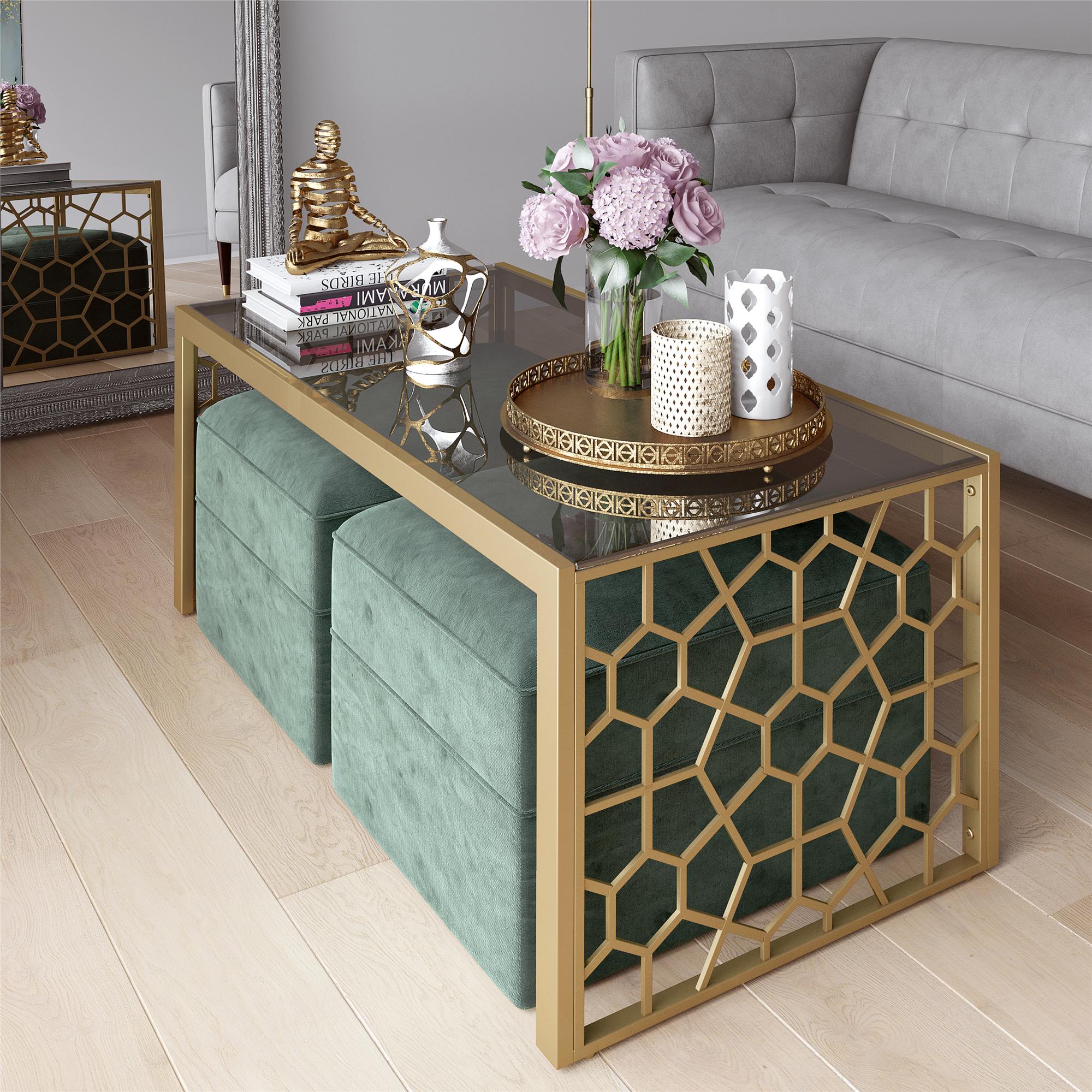Juliette Glass Top Coffee Table with Cut Out Detailing